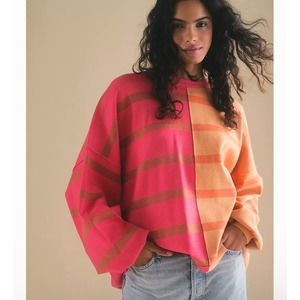 FREE PEOPLE NWT Uptown Oversized Stripe Pullover Strawberry Sunset Small Spring